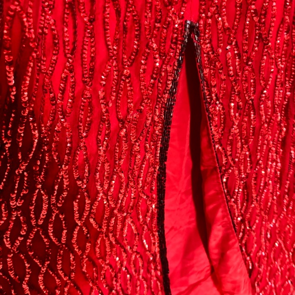 Vintage 90's Red Beaded Silk Full Length Evening Dress - XL - Picture 8 of 13